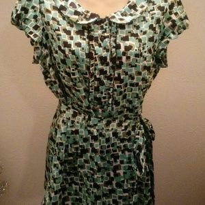 Ladies Size L Olive Green Multi Color Blouse